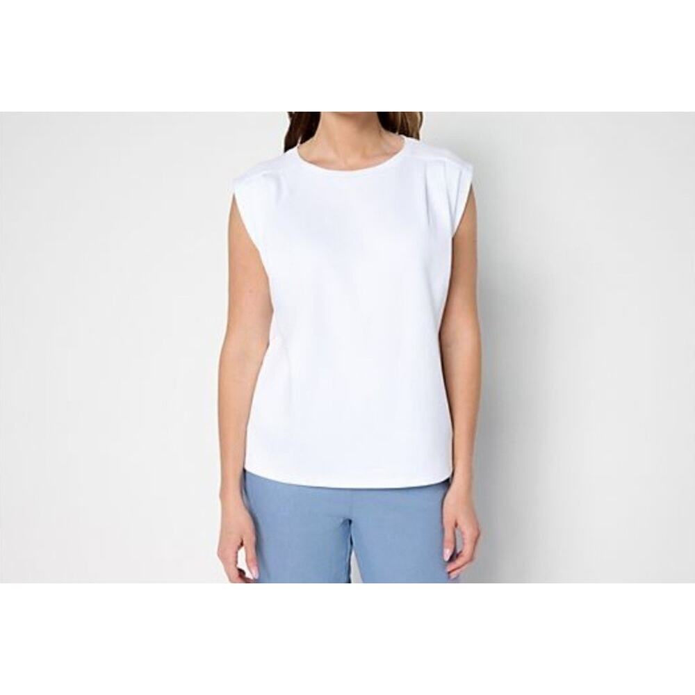 Carla Rockmore XS White 100% Cotton Pleated Shoulder Sleeveless Top A693728 NWOT